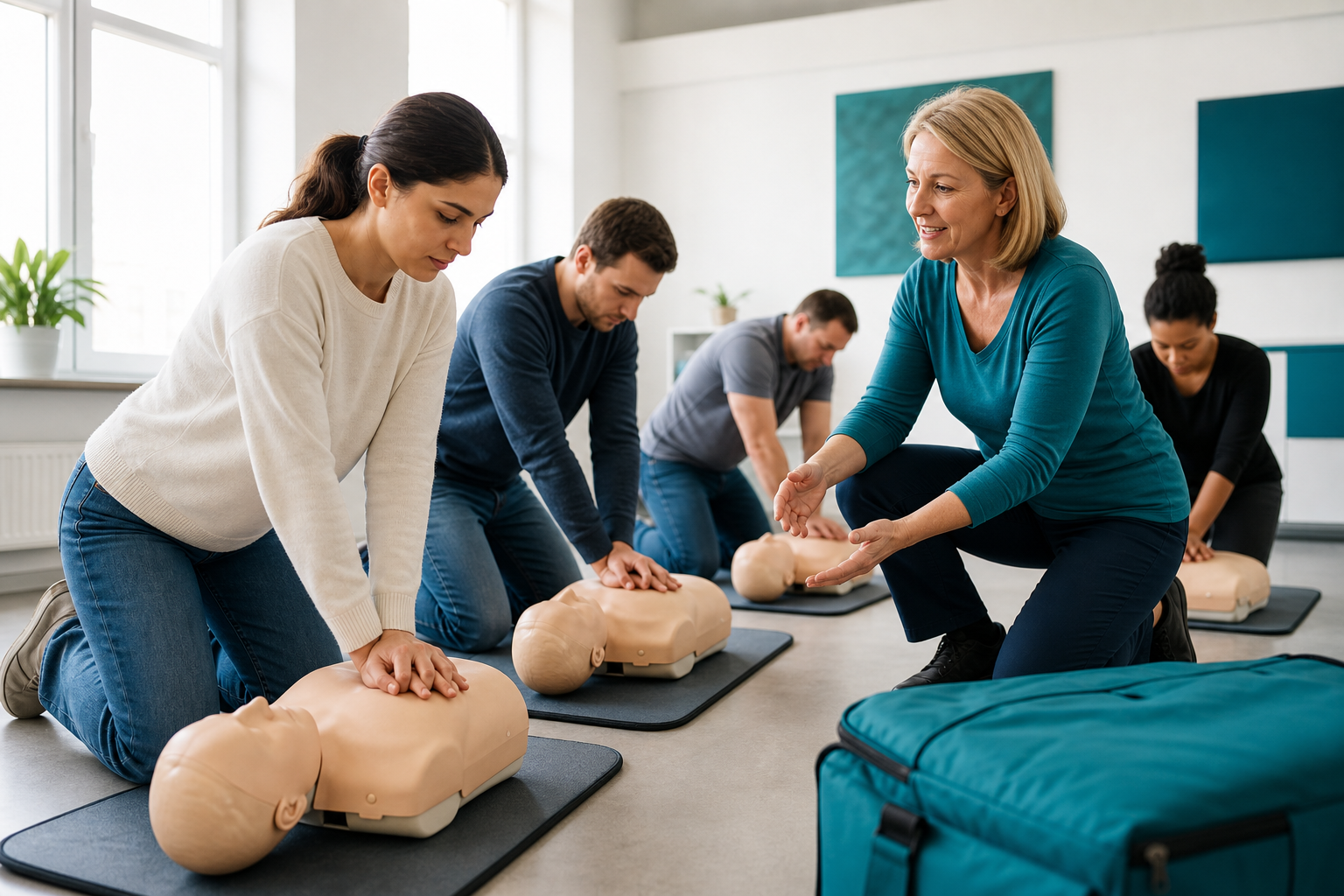 Erste-Hilfe-Kurs in kleiner Gruppe — praktische Übung mit Anleitung in Minden
